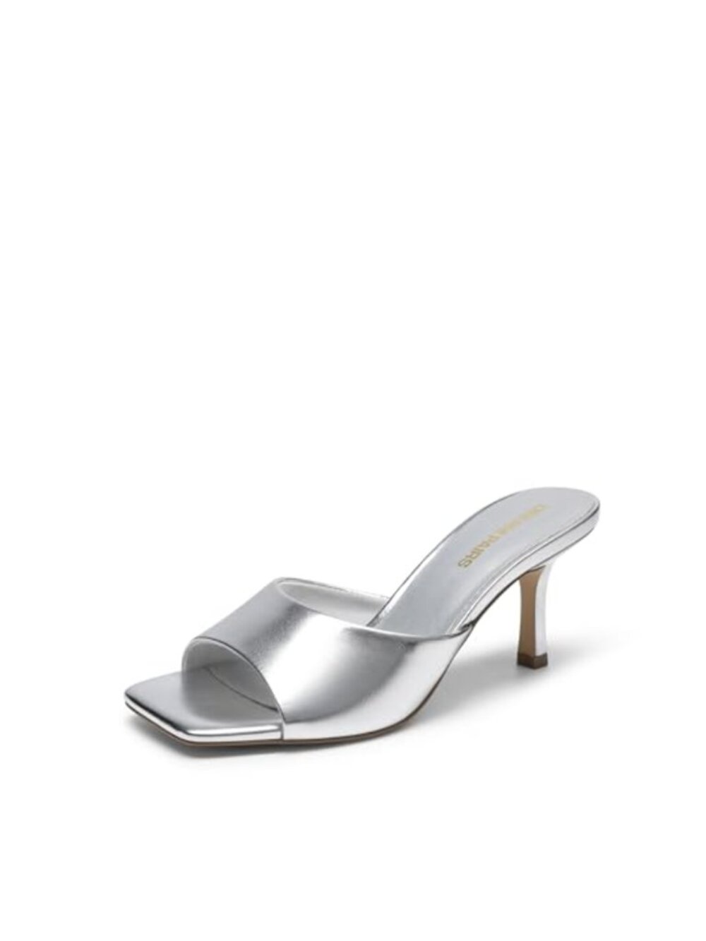 Women Kitten Heel Mules Square Toe Slip On Faux Leather Dress Sandals